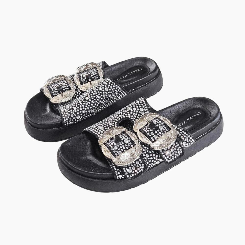 Black and Silver Embellished Sandals